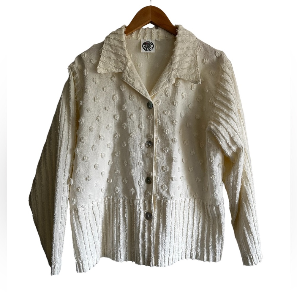 Produce Company Textured Jacket Shacket White Button Down Size Large - Picture 2 of 6